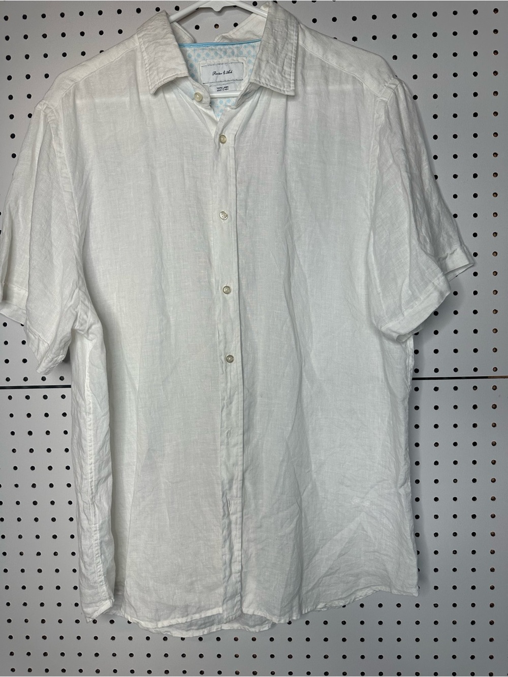 Porter & Ash  Men’s White Short-Sleeve 100% Linen Button-Up Shirt XL